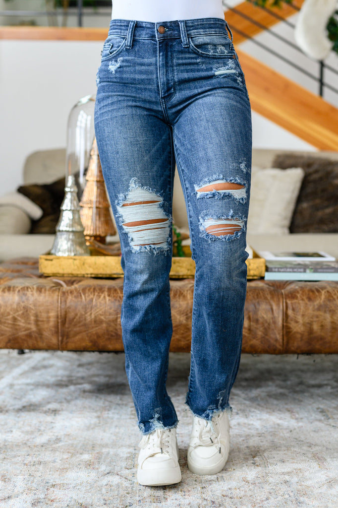 Judy Blue High Contrast Slim Bootcut Destroyed Jeans - Online Only!