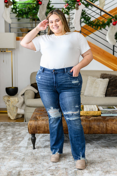 Judy Blue High Contrast Slim Bootcut Destroyed Jeans - Online Only!