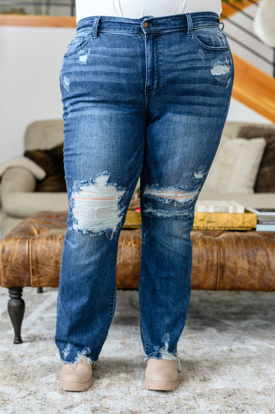 Judy Blue High Contrast Slim Bootcut Destroyed Jeans - Online Only!