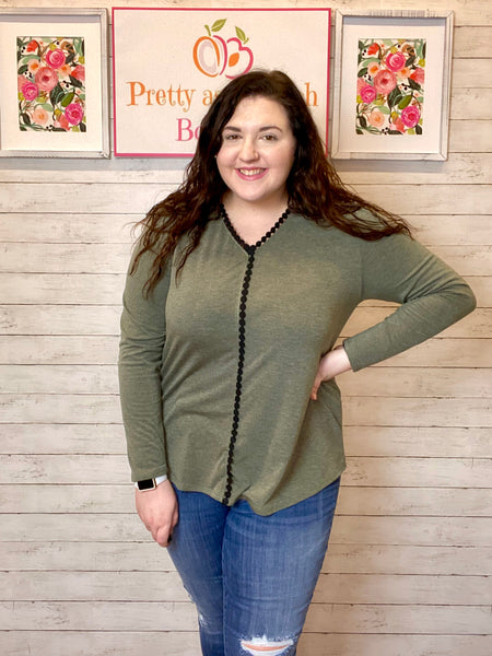 FINAL SALE Olive & Black Detail Top