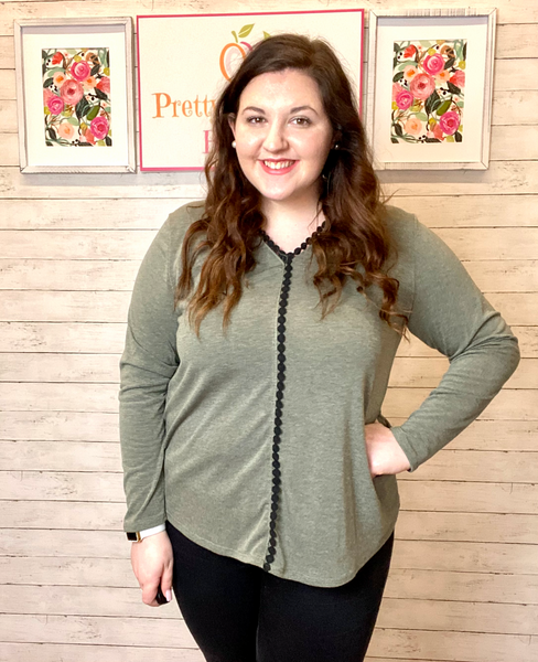 FINAL SALE Olive & Black Detail Top