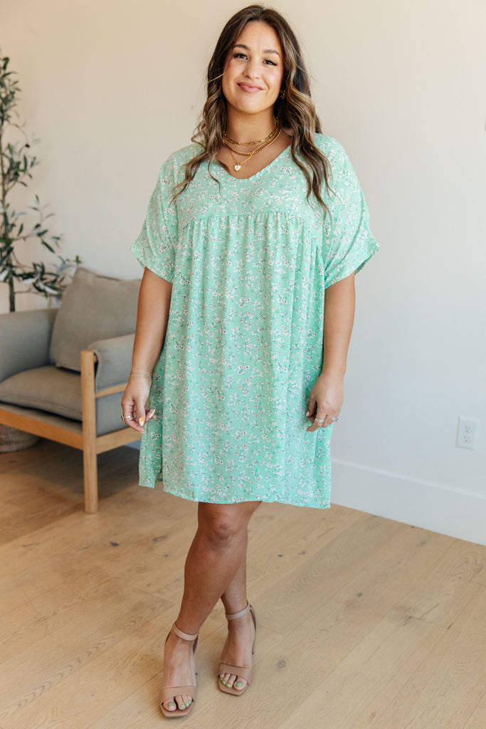 Rodeo Lights Dolman Sleeve Dress in Mint Floral - Online Only!