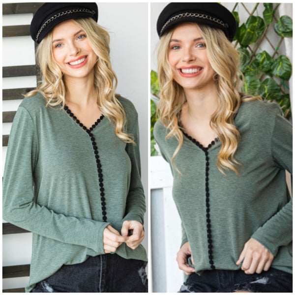 FINAL SALE Olive & Black Detail Top