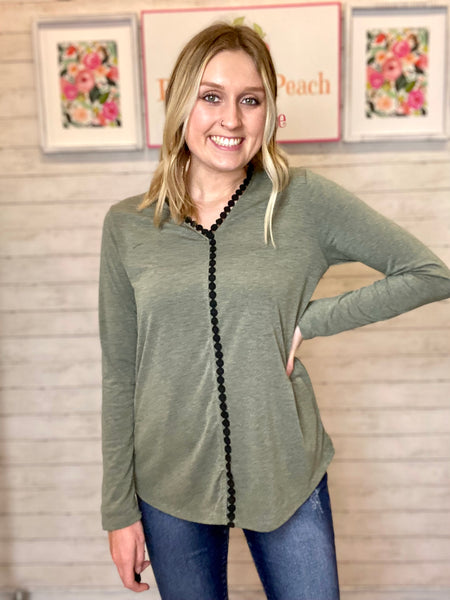FINAL SALE Olive & Black Detail Top