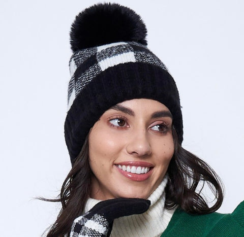 Black & White Buffalo Plaid Beanie