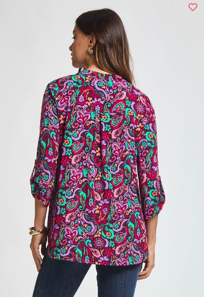 Wine Multi Paisley Print Top