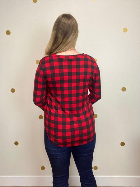 FINAL SALE Black & Red Buffalo Plaid Button Top