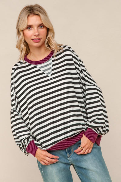 Wine Striped Crew Neck Pullover - Online Only!
