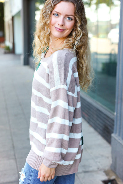 Hunter Green & Taupe Striped Color Block Sweater - Online Only!
