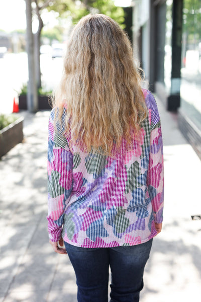 Beautiful You Magenta Floral Vintage Two Tone Knit Top - Online Only!
