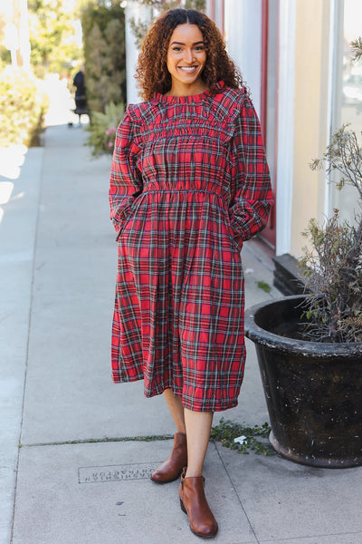 All I Want Red Plaid Check Woven Pocketed Dress - Online Only!