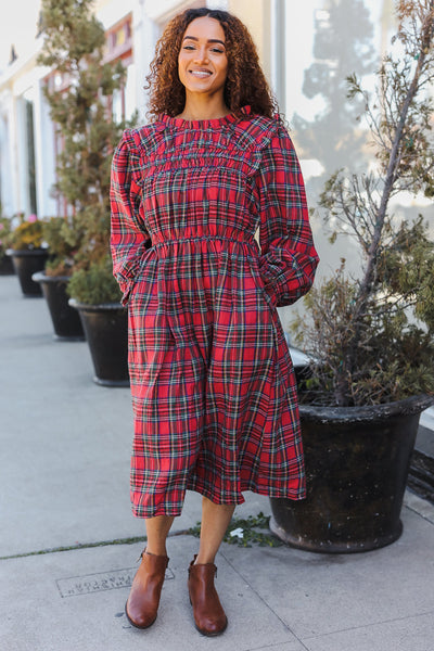All I Want Red Plaid Check Woven Pocketed Dress - Online Only!