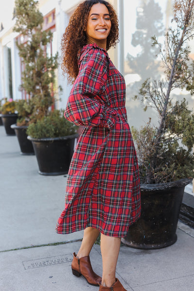 All I Want Red Plaid Check Woven Pocketed Dress - Online Only!