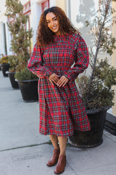 All I Want Red Plaid Check Woven Pocketed Dress - Online Only!