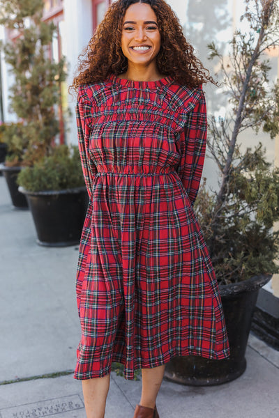 All I Want Red Plaid Check Woven Pocketed Dress - Online Only!