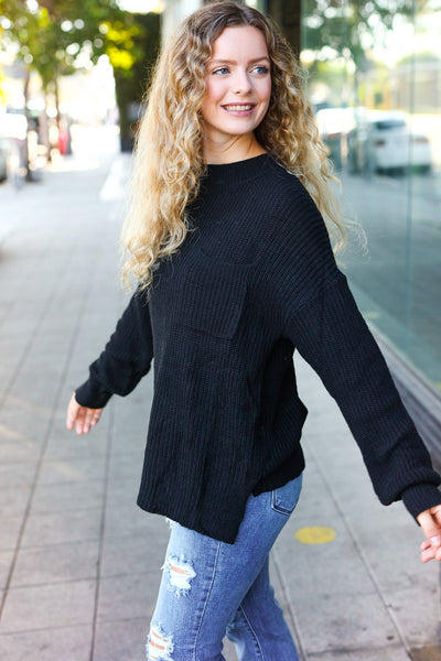 Classy Chic Black Mock Neck Chest Pocket Knit Sweater - Online Only!