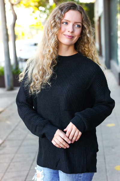 Classy Chic Black Mock Neck Chest Pocket Knit Sweater - Online Only!
