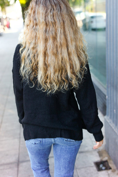 Classy Chic Black Mock Neck Chest Pocket Knit Sweater - Online Only!