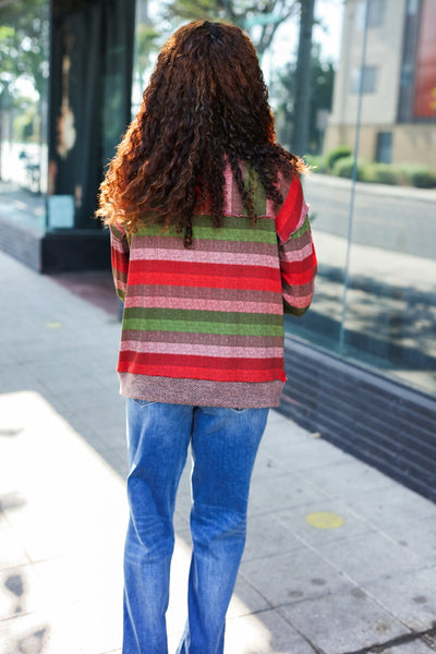 Perfectly You Olive & Mauve Stripe Two-Tone Banded Sweater Top - Online Only!