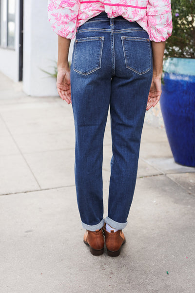 Judy Blue Mid Rise Cuffed Boyfriend Straight Leg Jeans - Online Only!