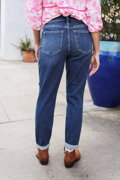 Judy Blue Mid Rise Cuffed Boyfriend Straight Leg Jeans - Online Only!