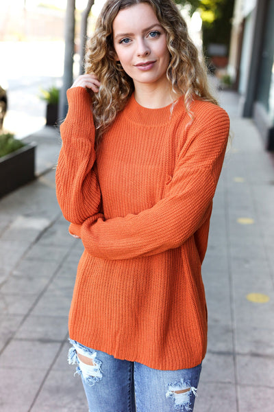 Pumpkin Spice Mock Neck Chest Pocket Knit Sweater - Online Only!