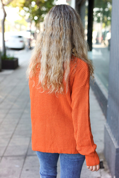 Pumpkin Spice Mock Neck Chest Pocket Knit Sweater - Online Only!