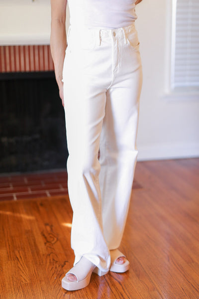 Above & Beyond White Braided Waist Wide Leg Jeans - Online Only!