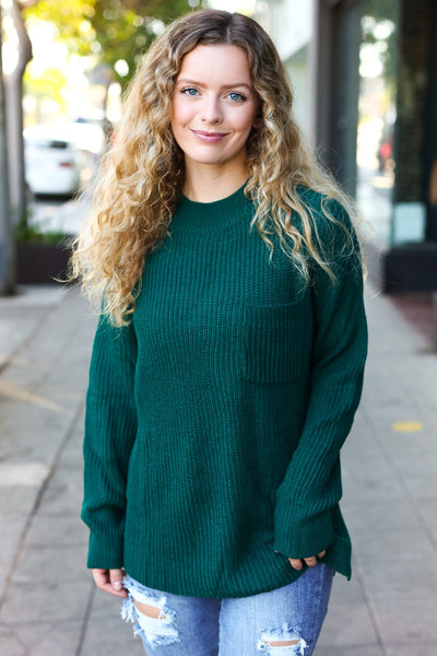 Classy Chic Hunter Green Mock Neck Chest Pocket Knit Sweater - Online Only!