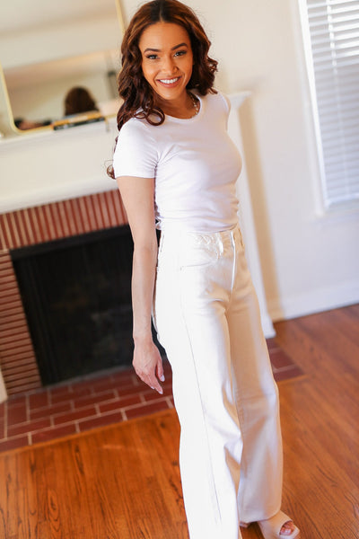 Above & Beyond White Braided Waist Wide Leg Jeans - Online Only!