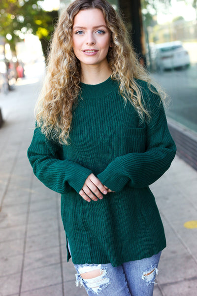 Classy Chic Hunter Green Mock Neck Chest Pocket Knit Sweater - Online Only!