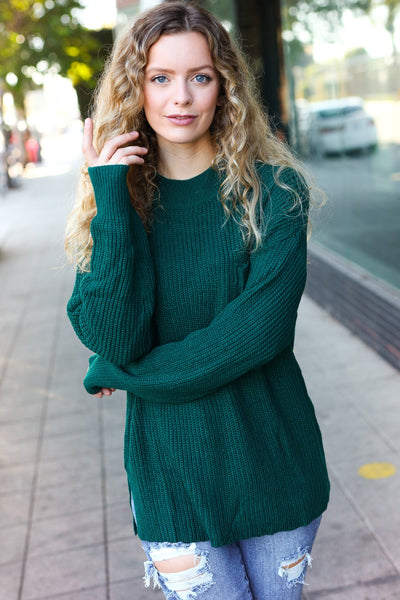 Classy Chic Hunter Green Mock Neck Chest Pocket Knit Sweater - Online Only!