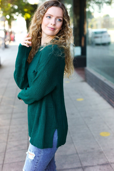 Classy Chic Hunter Green Mock Neck Chest Pocket Knit Sweater - Online Only!