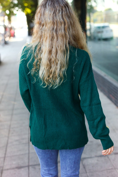 Classy Chic Hunter Green Mock Neck Chest Pocket Knit Sweater - Online Only!