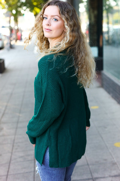 Classy Chic Hunter Green Mock Neck Chest Pocket Knit Sweater - Online Only!