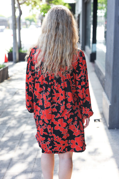 Boldly You Rust & Black Floral Print Front Tie Dress - Online Only!