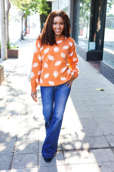 Game Day Orange Football Print Jacquard Knit Sweater - Online Only!