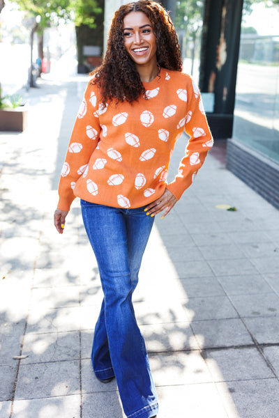 Game Day Orange Football Print Jacquard Knit Sweater - Online Only!