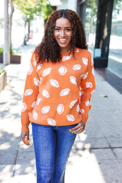 Game Day Orange Football Print Jacquard Knit Sweater - Online Only!