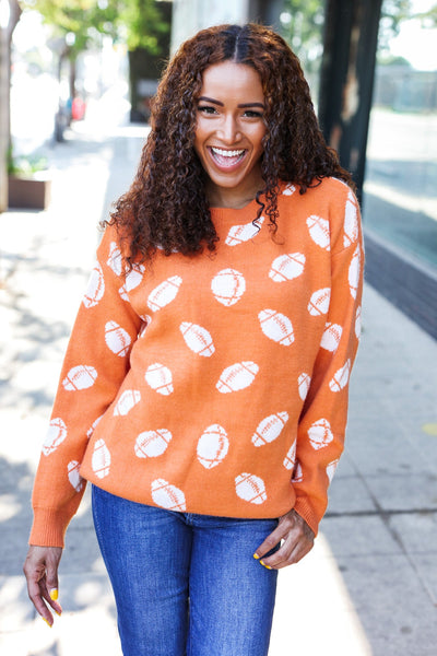 Game Day Orange Football Print Jacquard Knit Sweater - Online Only!