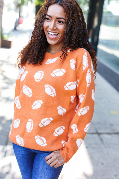 Game Day Orange Football Print Jacquard Knit Sweater - Online Only!
