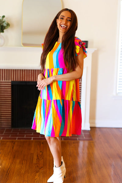 Eyes On You Multicolor Abstract Print Smocked Ruffle Sleeve Dress - Online Only!