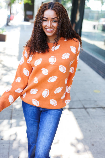 Game Day Orange Football Print Jacquard Knit Sweater - Online Only!