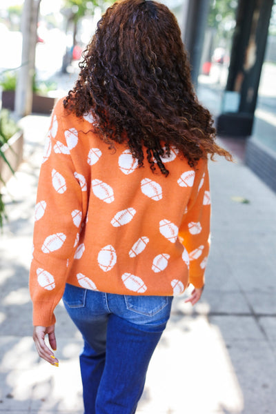 Game Day Orange Football Print Jacquard Knit Sweater - Online Only!
