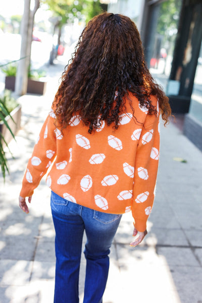 Game Day Orange Football Print Jacquard Knit Sweater - Online Only!