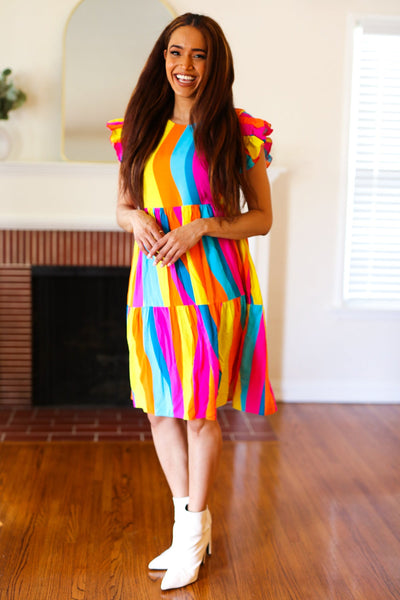 Eyes On You Multicolor Abstract Print Smocked Ruffle Sleeve Dress - Online Only!