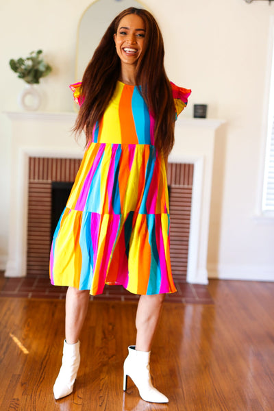 Eyes On You Multicolor Abstract Print Smocked Ruffle Sleeve Dress - Online Only!