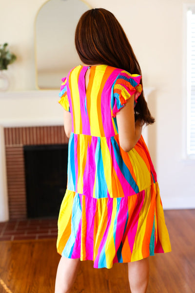 Eyes On You Multicolor Abstract Print Smocked Ruffle Sleeve Dress - Online Only!