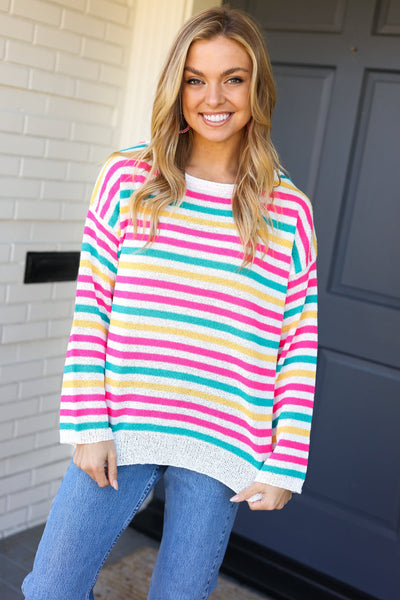 Bold & Sassy Fuchsia Multi Stripe Pullover Sweater - Online Only!