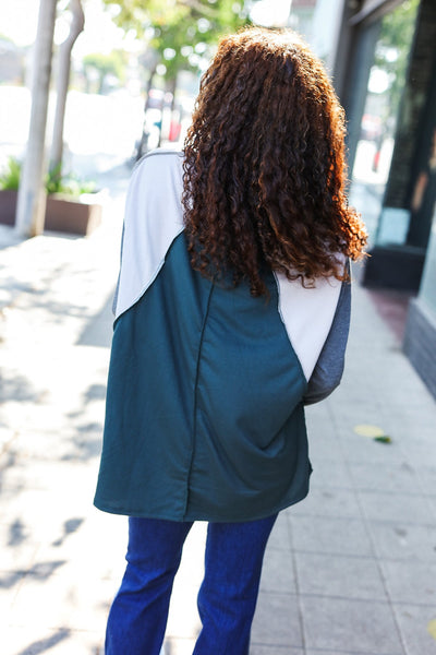 Stand Out Hunter Green V Neck Raglan Color Block Outseam Top - Online Only!